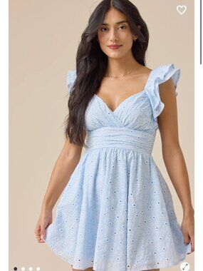 Sunny Eyelet Mini Dress Altar’d State Light Blue Dress NWT